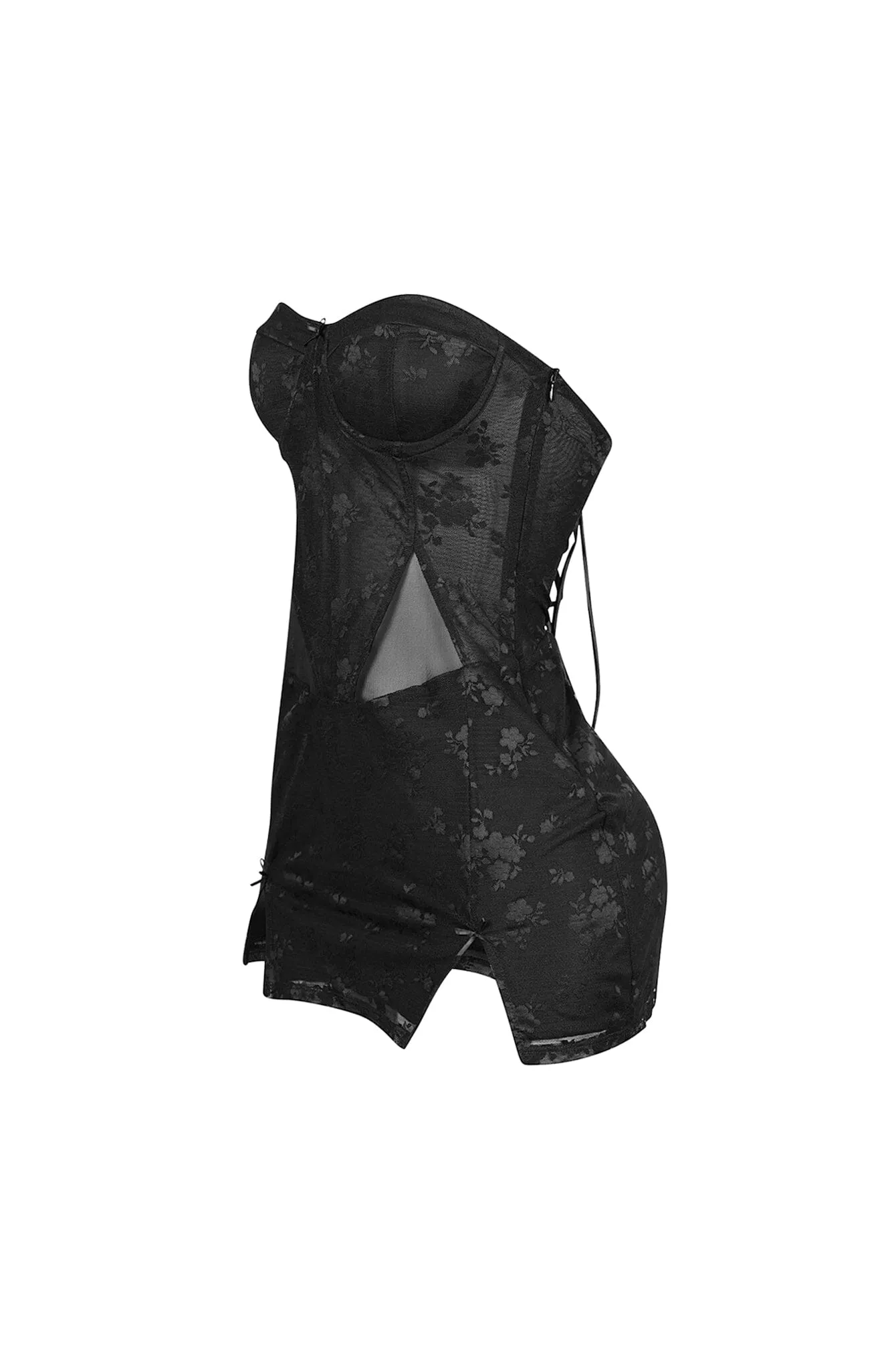Affluent Floral Lace Tube Mini Dress