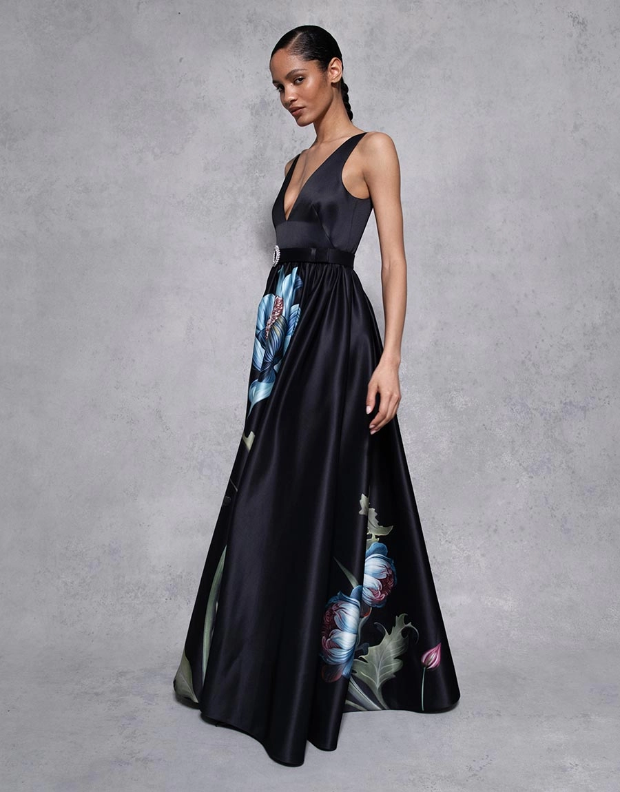 Arabella Taffeta Gown - Painterly Flower - SALE