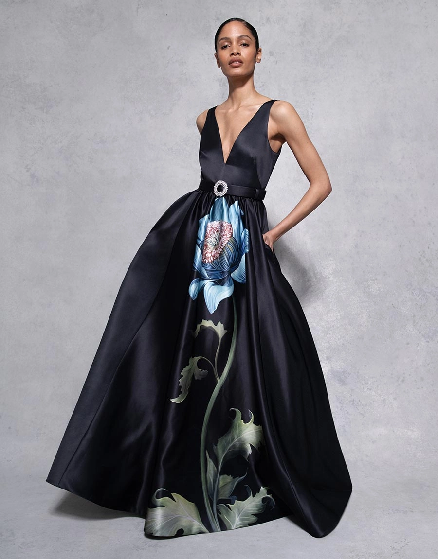 Arabella Taffeta Gown - Painterly Flower - SALE