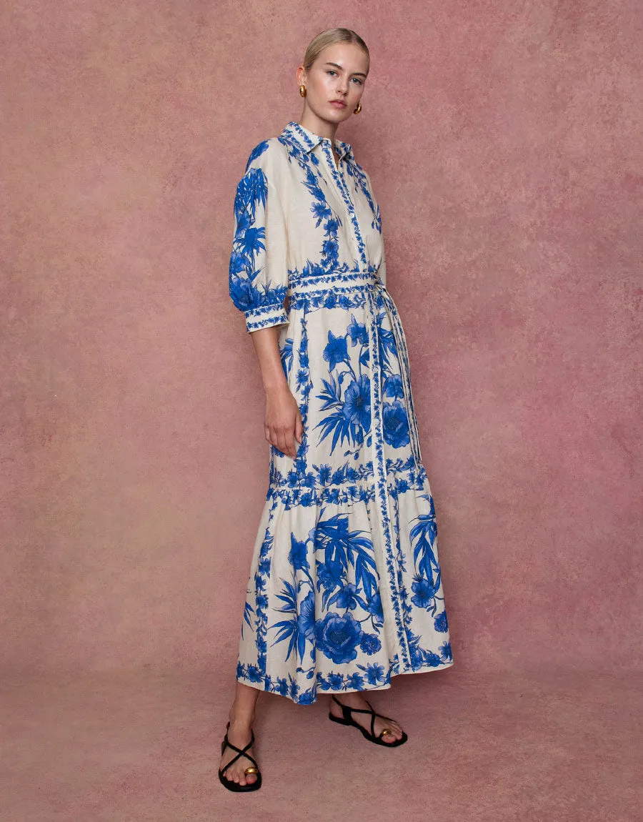 Bianca Linen Maxi Dress - Antigua Blue