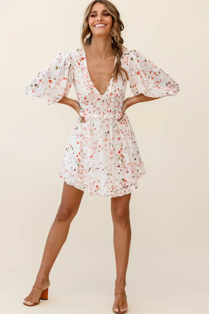 Born Free Shirring Detail Frill Trim Dress Pink Multi