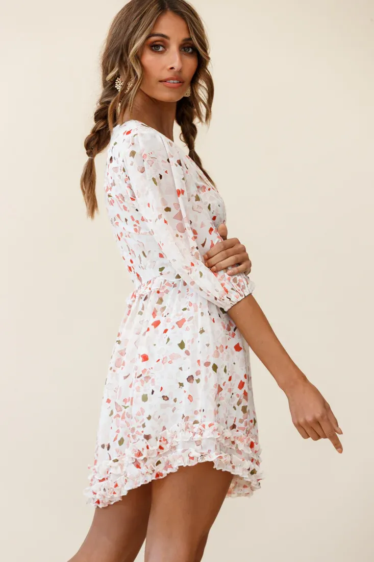 Born Free Shirring Detail Frill Trim Dress Pink Multi