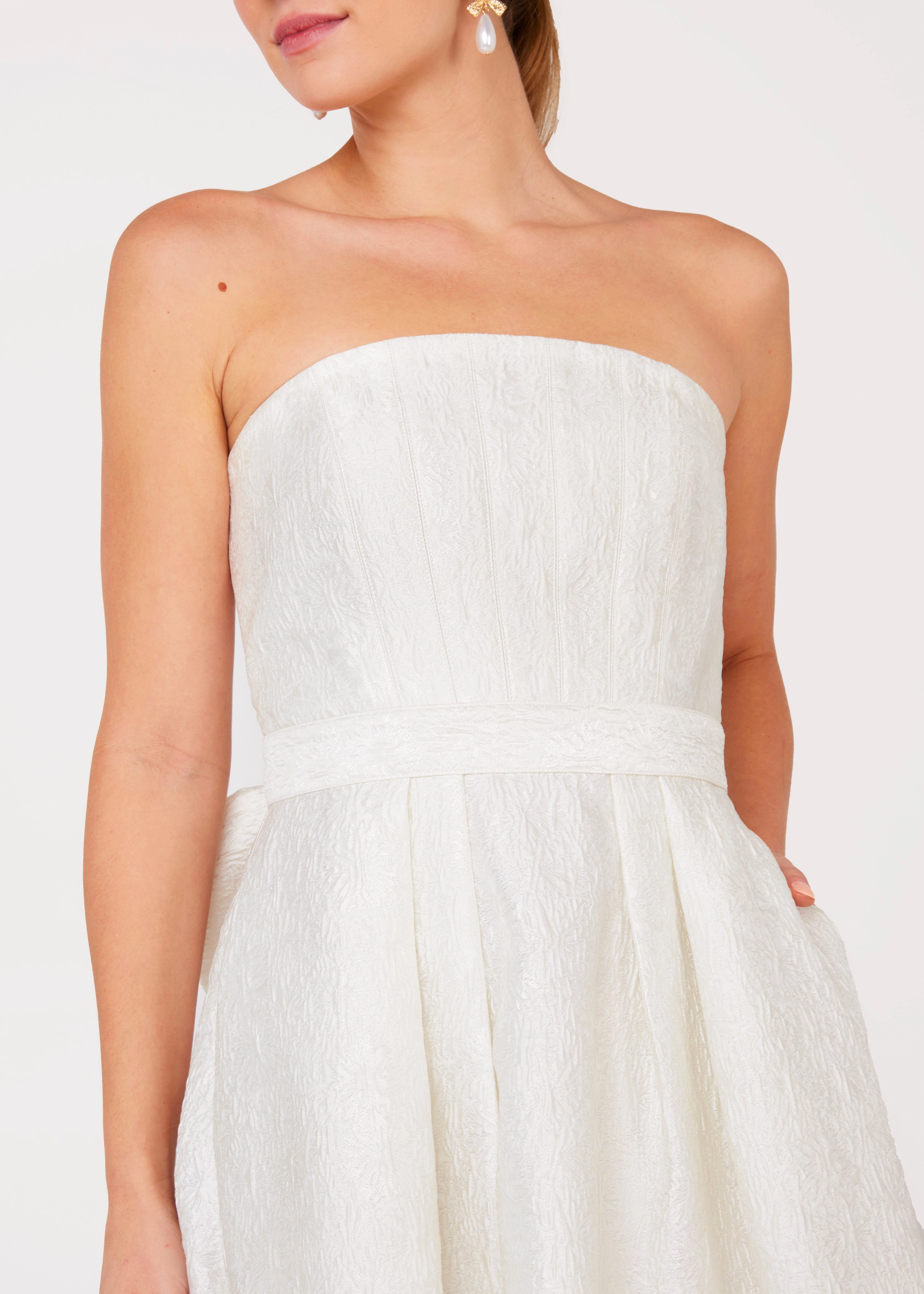 Catherine Dress White Sunflower Jacquard