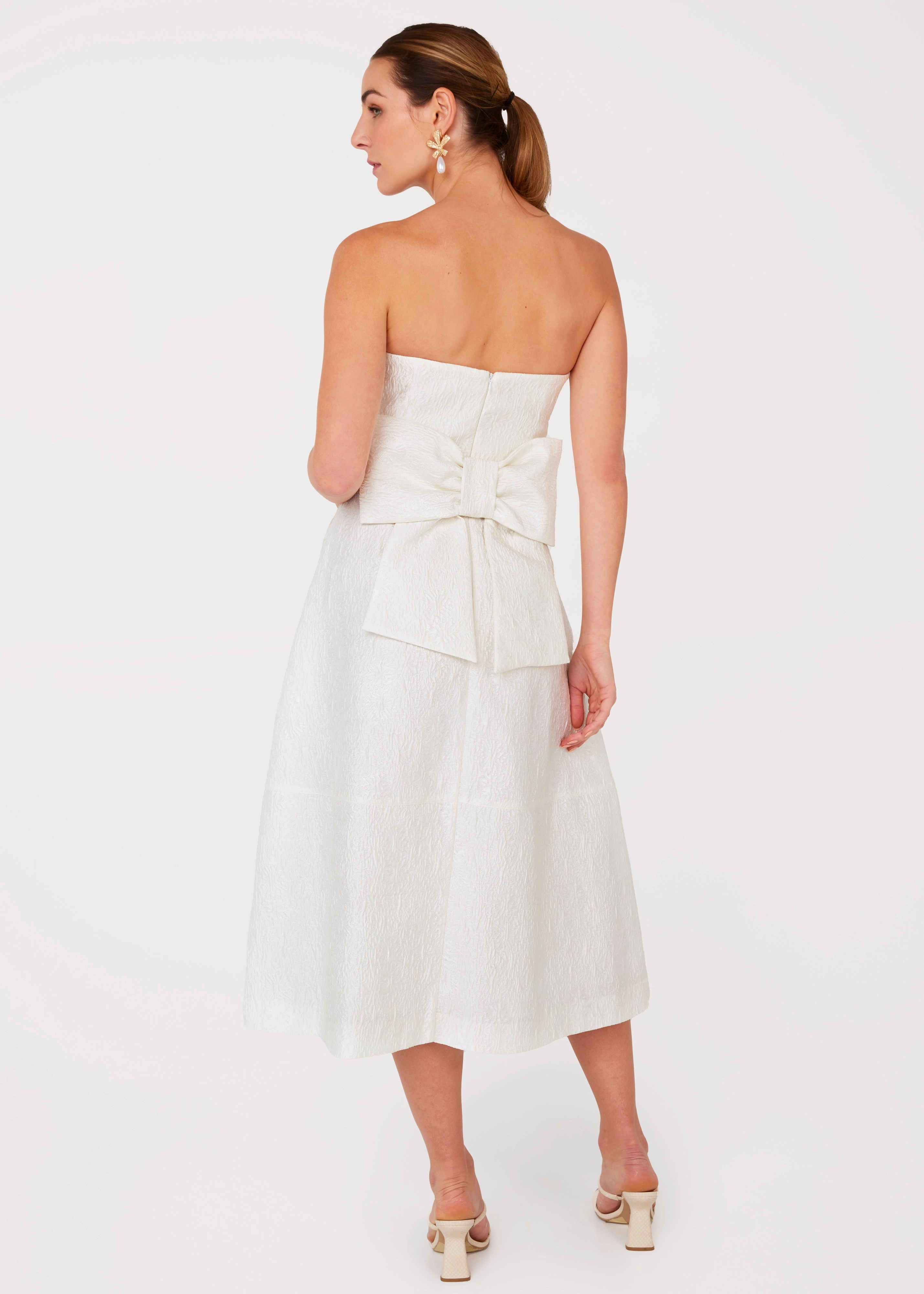 Catherine Dress White Sunflower Jacquard
