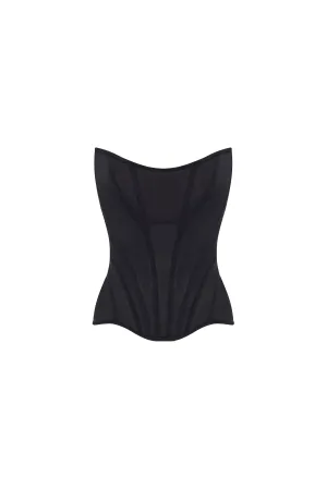 Chic low-waist black fitted corset, Midnight Walk