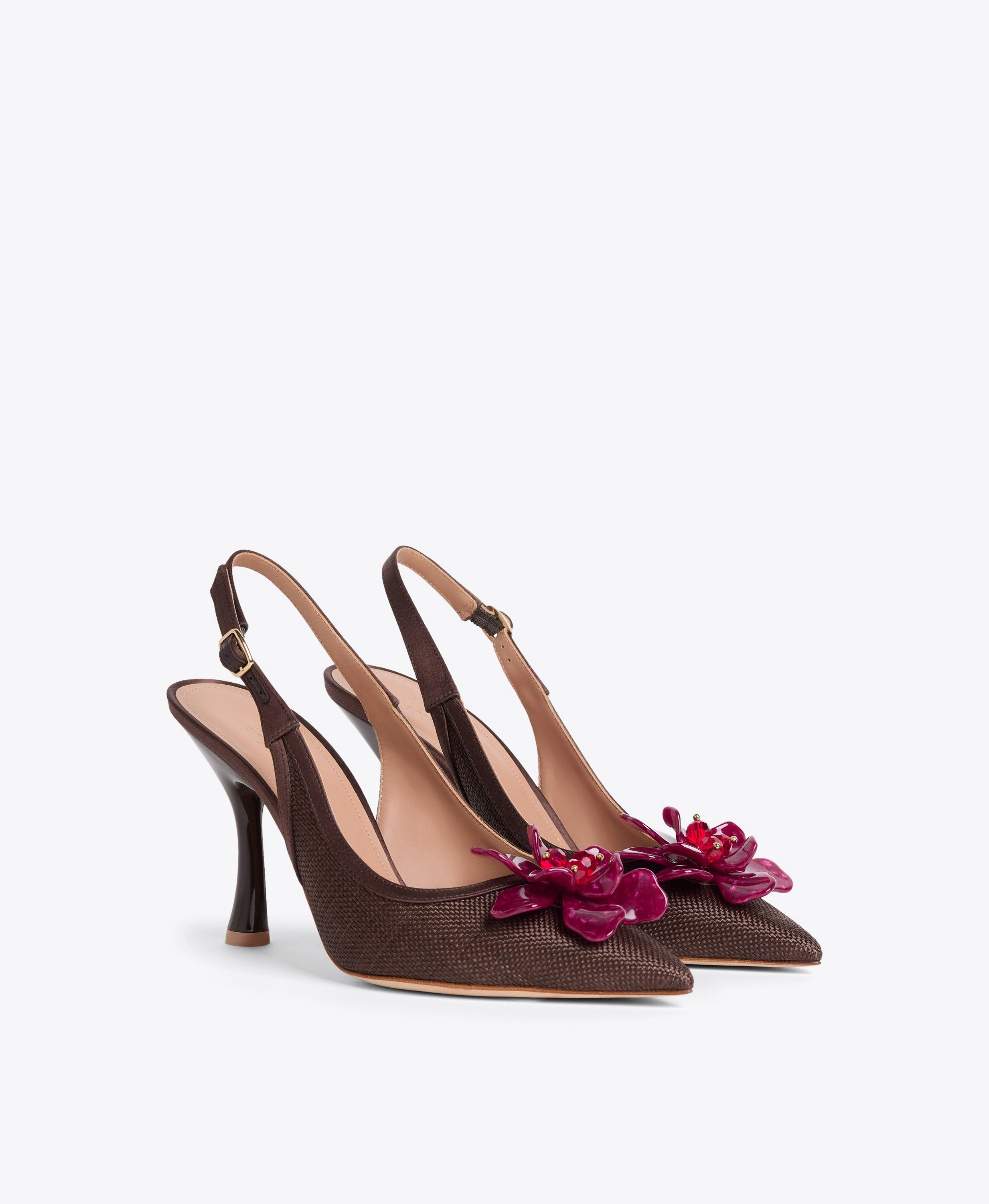 Chrissy 90 Dark Brown Raffia Slingbacks
