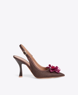 Chrissy 90 Dark Brown Raffia Slingbacks