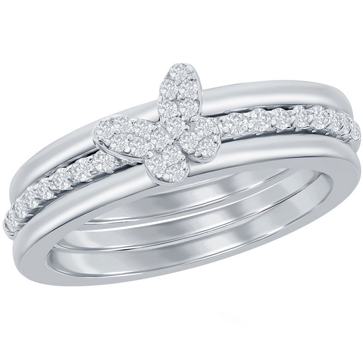 Classic Women's 3-pc Micro Pave CZ Butterfly Ring - W-2691