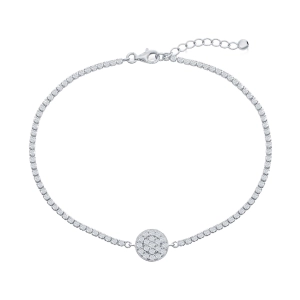 Classic Women's Anklet - Sterling Silver Round Disc Design White CZ Tennis | R-9288