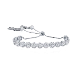 Classic Women's Bracelet - Sterling Silver CZ Cluster Round Adjustable Bolo | T-8041