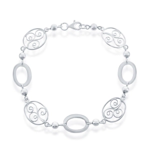 Classic Women's Bracelet - Sterling Silver Open and Designed Oval Linked | S-4375