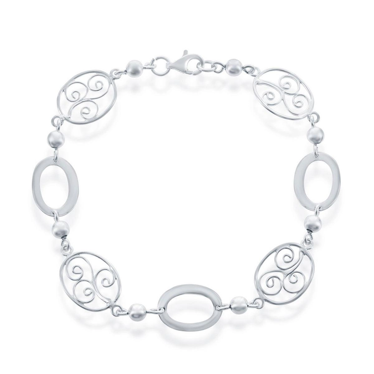 Classic Women's Bracelet - Sterling Silver Open and Designed Oval Linked | S-4375