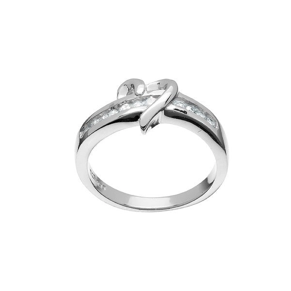 Classic Women's Center Heart Thin Line CZ Ring - W-8968