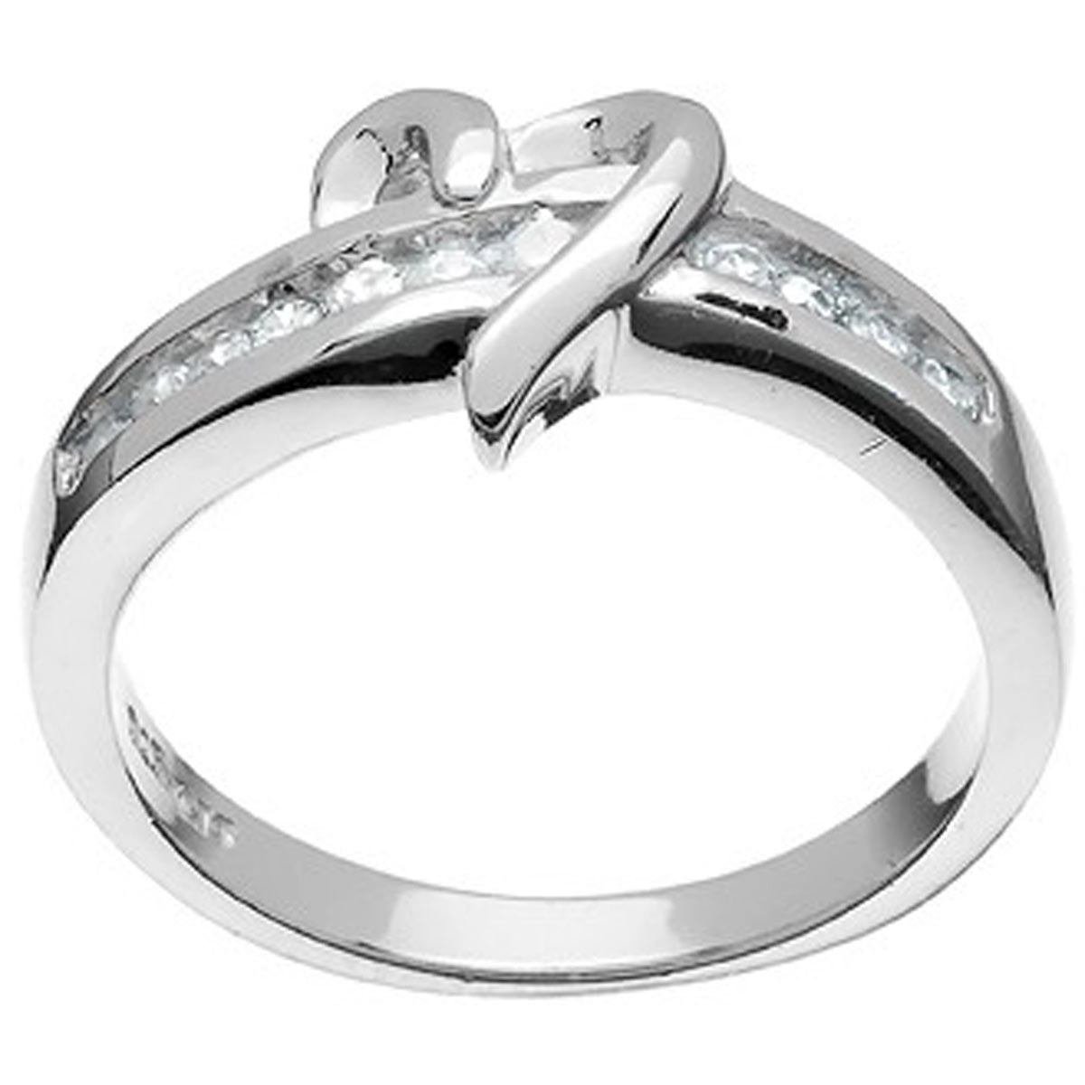 Classic Women's Center Heart Thin Line CZ Ring - W-8968