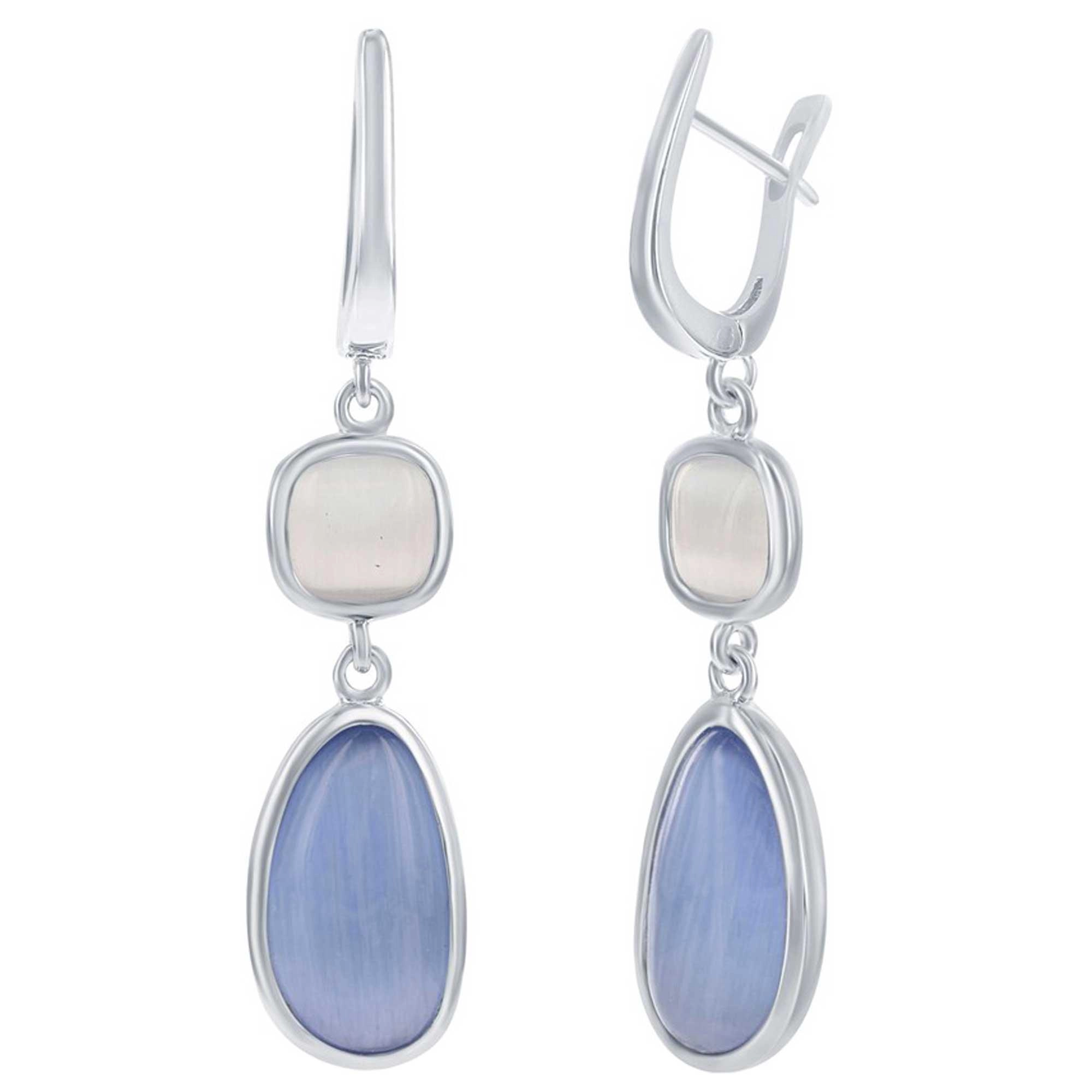 Classic Women's Earring - Irregular Blue Gray and Light Gray Cat's Eye | SMD-7331