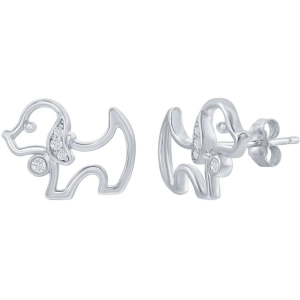 Classic Women's Earrings - Sterling Silver Standing Dog White CZ Stone Stud | D-7923