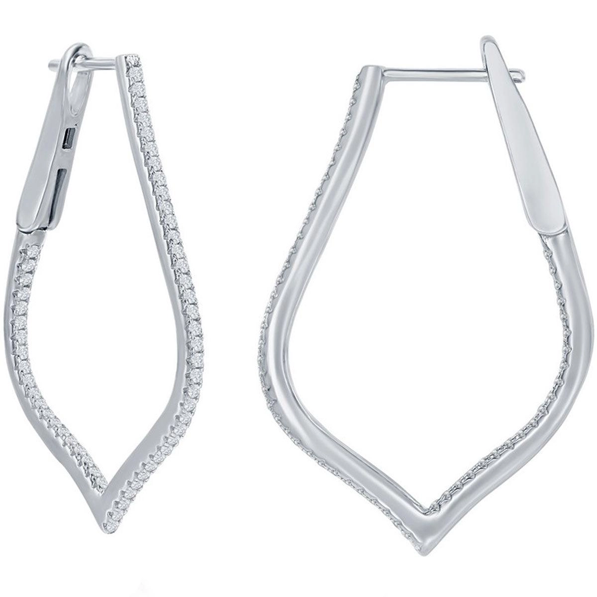 Classic Women's Earrings - Sterling Silver Ultra Thin 35mm CZ Marquise Hoop | D-7886