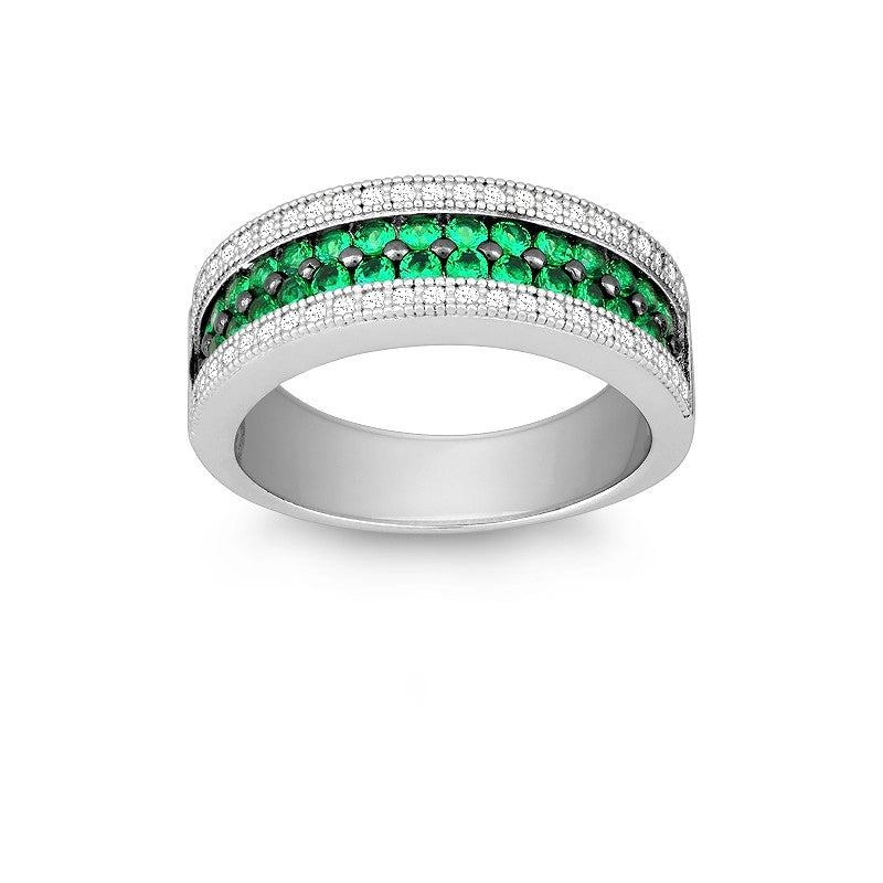 Classic Women's Emerald and White CZ Pave Ring - W-9900