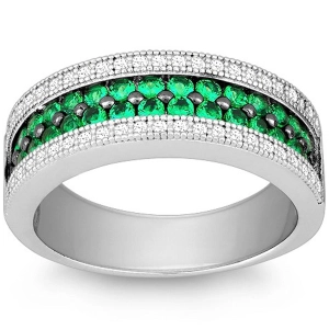 Classic Women's Emerald and White CZ Pave Ring - W-9900
