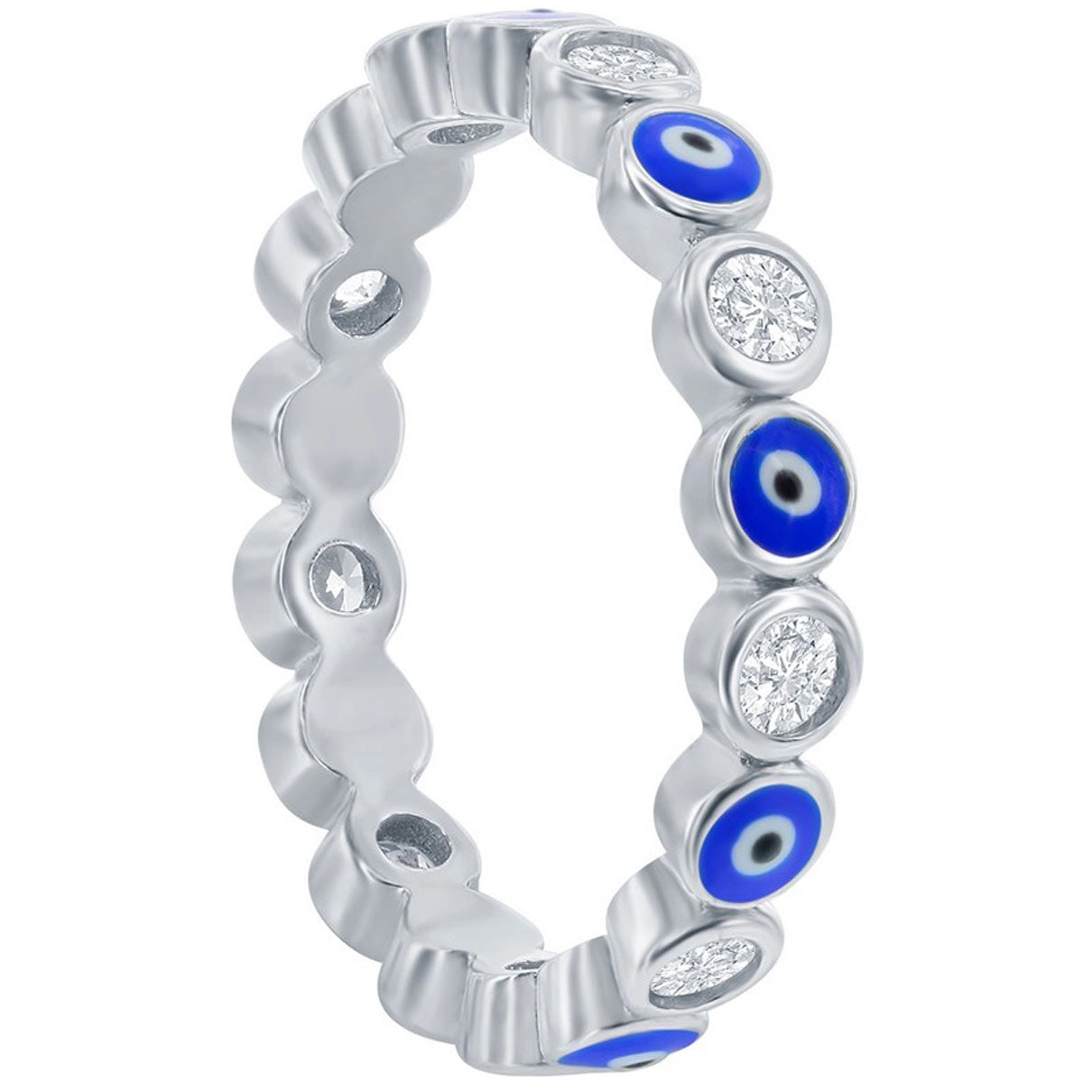 Classic Women's Evil Eye Enamel and White CZ Ring - W-2889