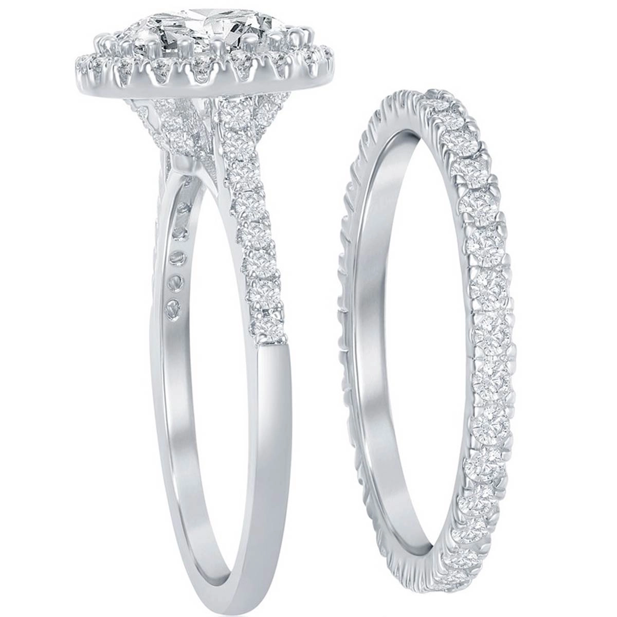 Classic Women's French Set CZ Engagement Ring Set - W-2405