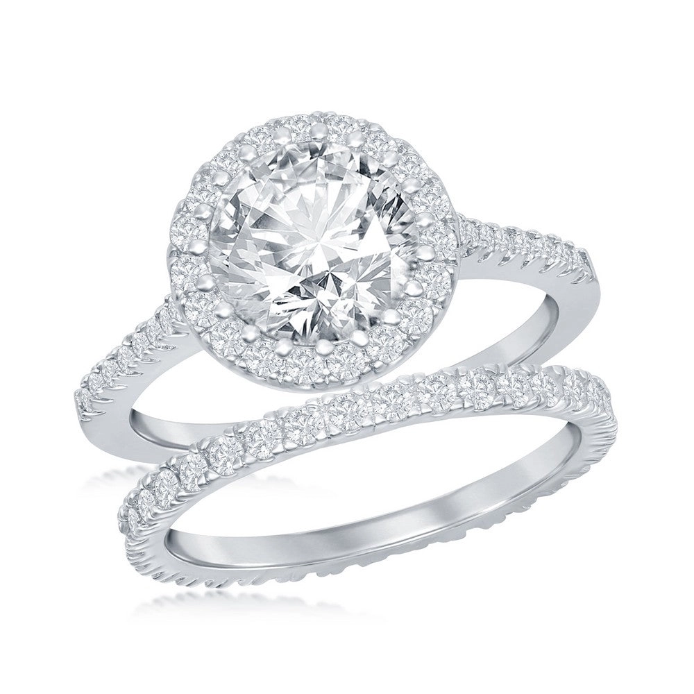 Classic Women's French Set CZ Engagement Ring Set - W-2405