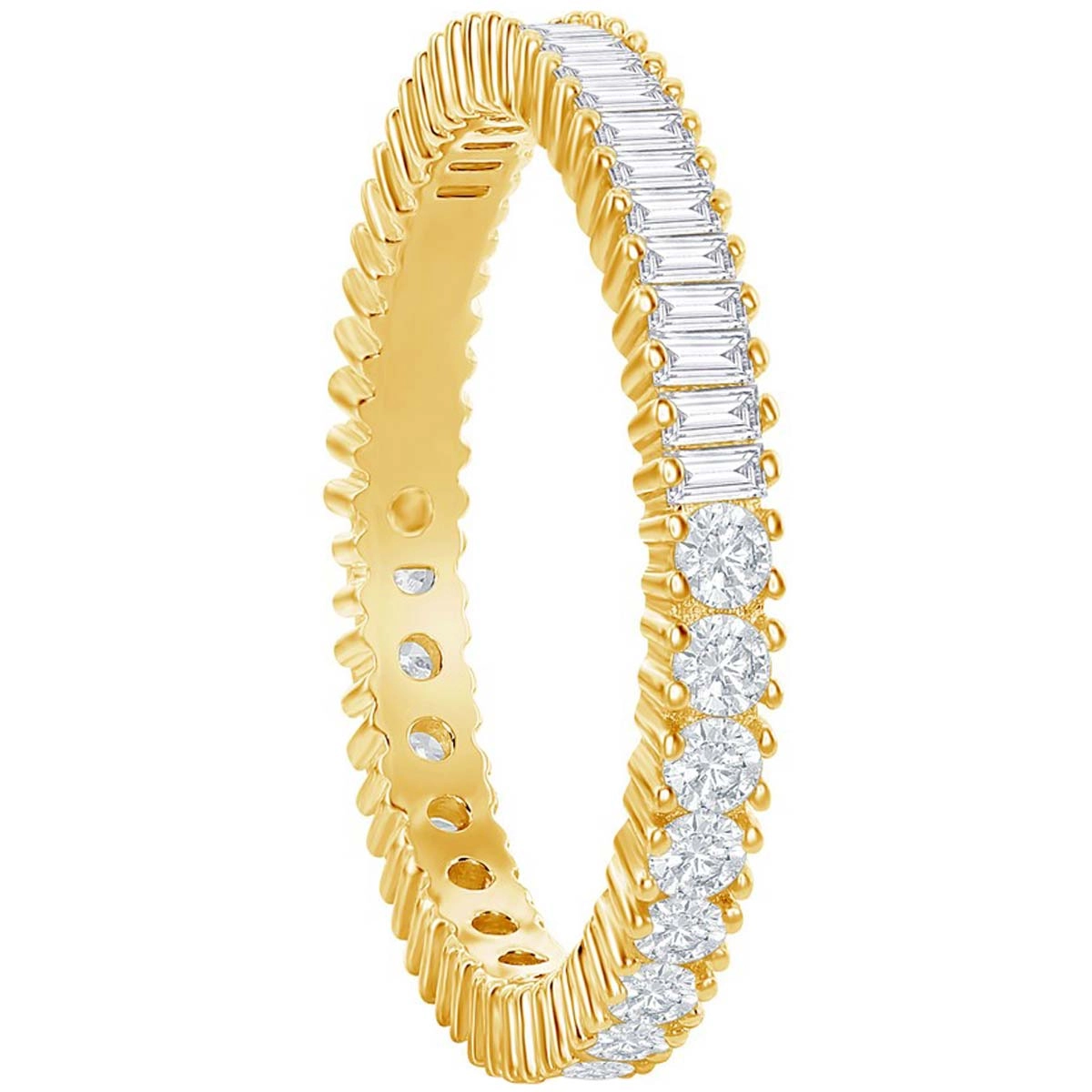 Classic Women's Gold Round and Baguette CZ Ring - W-2686