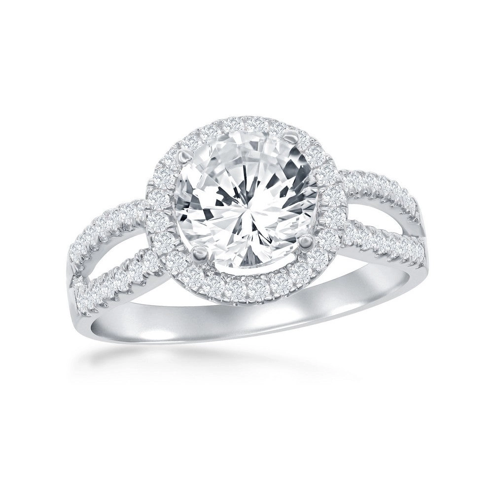 Classic Women's Halo Style CZ Engagement Ring - W-9893