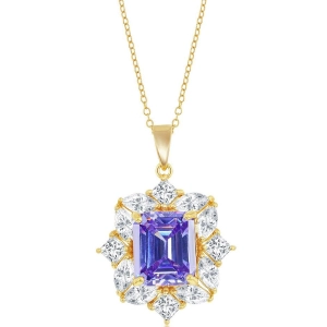 Classic Women's Necklace - GP Sterling Silver Lavender Asscher-Cut and CZ's | M-6939