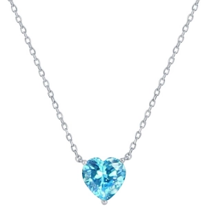 Classic Women's Necklace - Silver 8mm Aquamarine March Heart Perciosa Crystal | M-7124