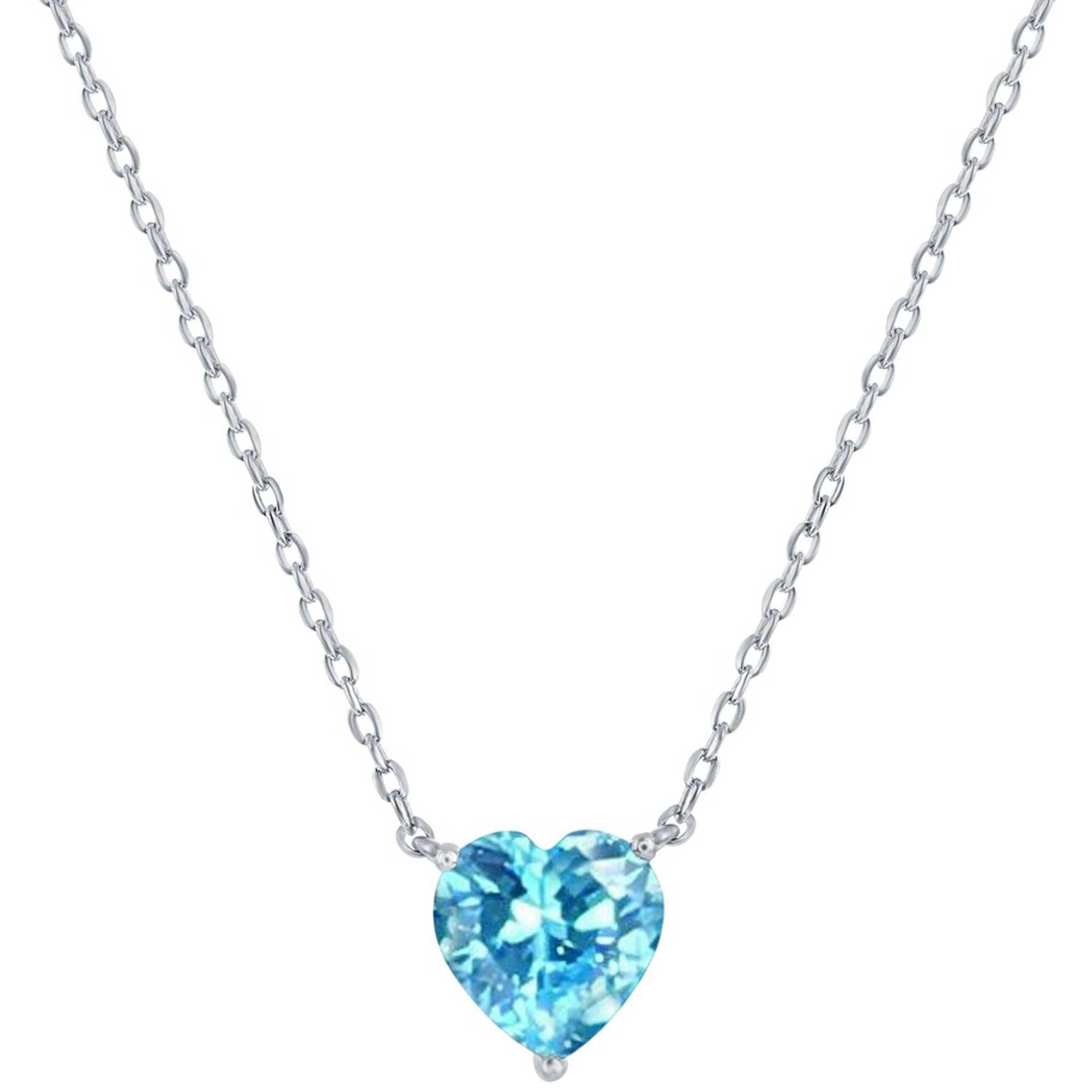 Classic Women's Necklace - Silver 8mm Aquamarine March Heart Perciosa Crystal | M-7124