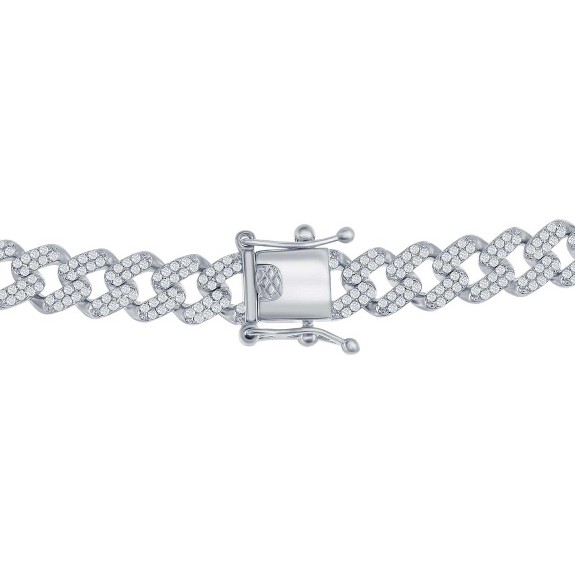 Classic Women's Necklace - Sterling Silver Micro Pave CZ Monaco Chain Heart | M-6922