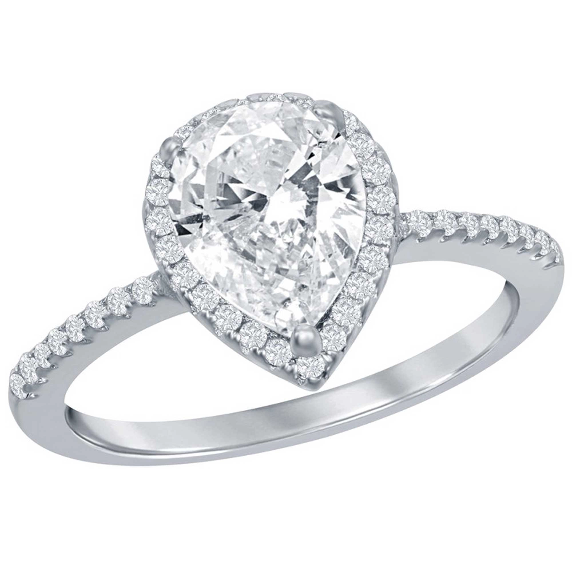 Classic Women's Pear-Shaped Halo Pave Band Ring - W-2849