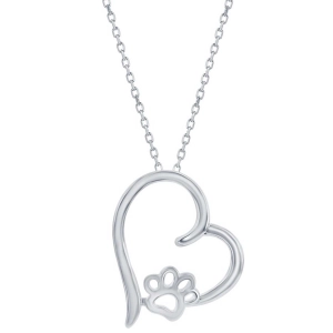 Classic Women's Pendant - Sterling Silver Heart Paw Print | J-2788