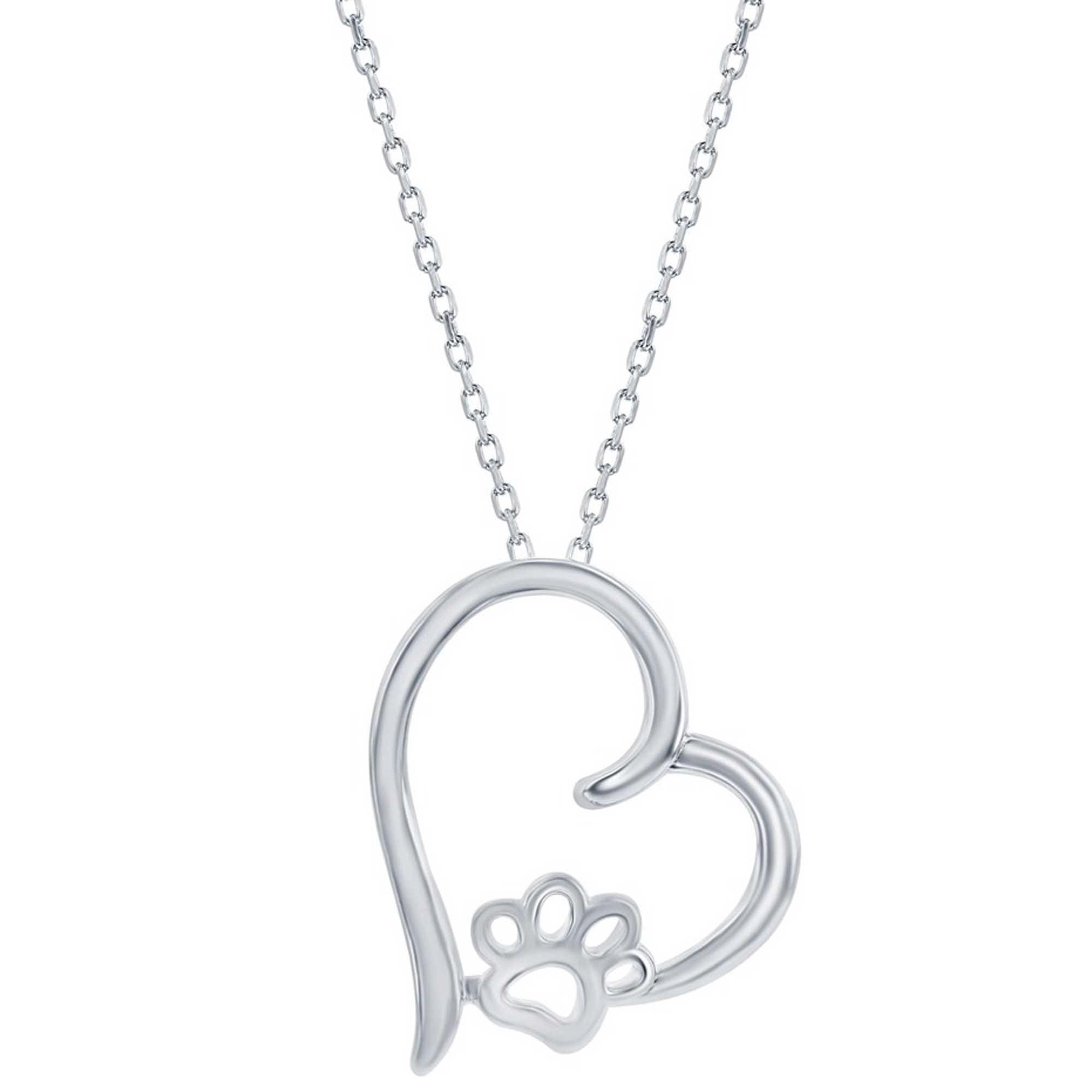 Classic Women's Pendant - Sterling Silver Heart Paw Print | J-2788