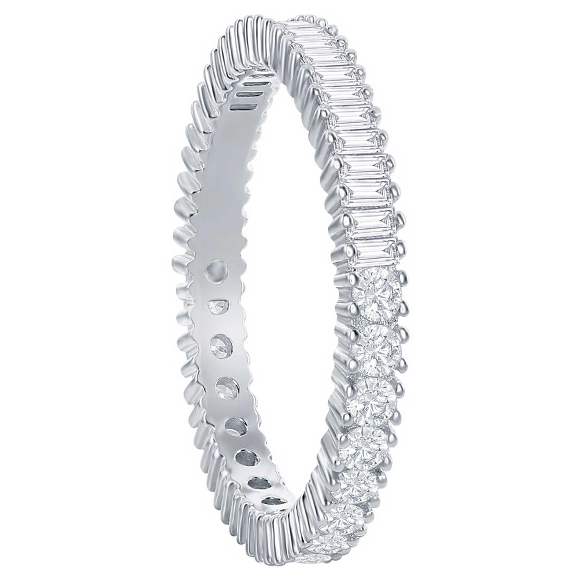 Classic Women's Round and Baguette CZ Band Ring - W-2673