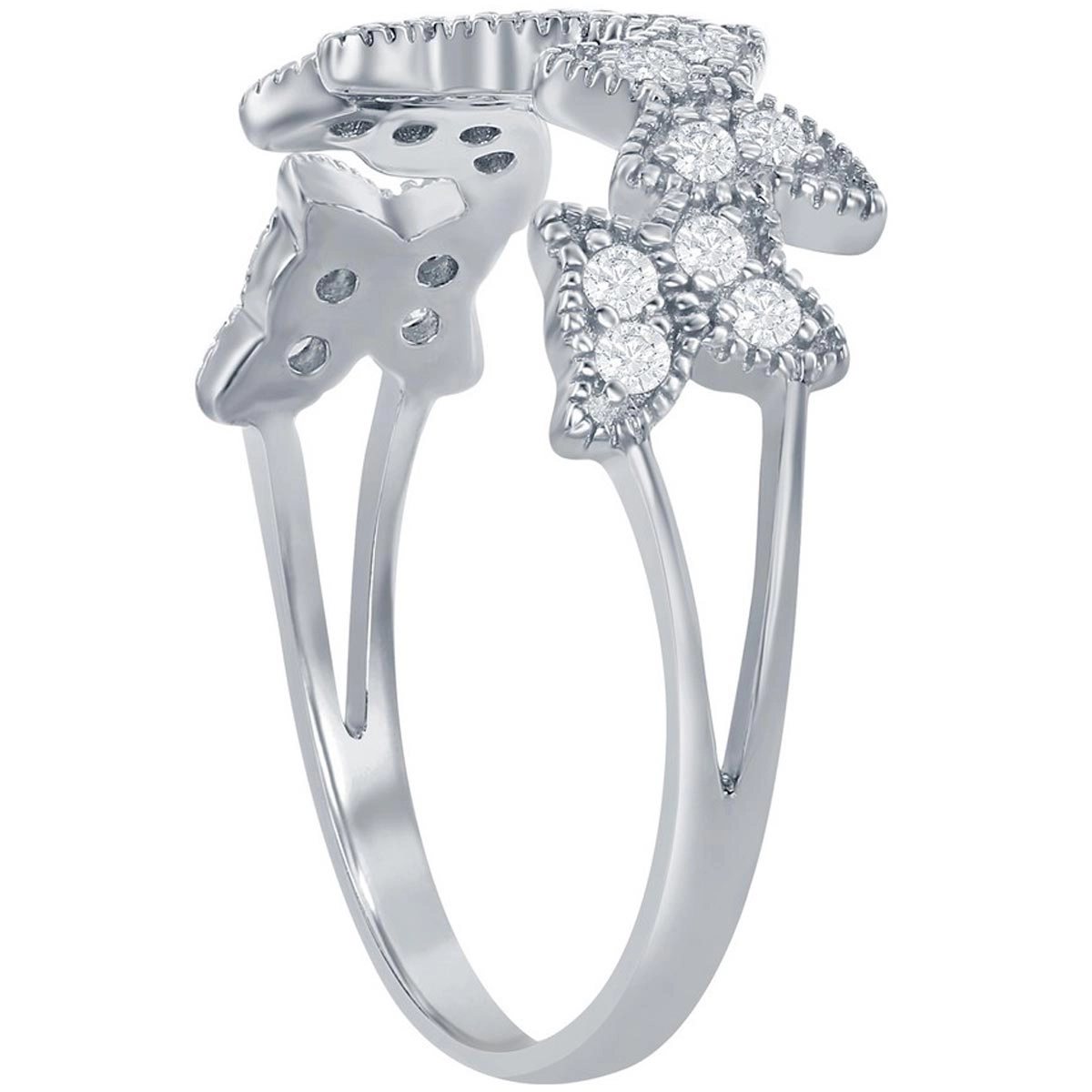 Classic Women's Silver Clear CZ Butterfly Ring - W-8020