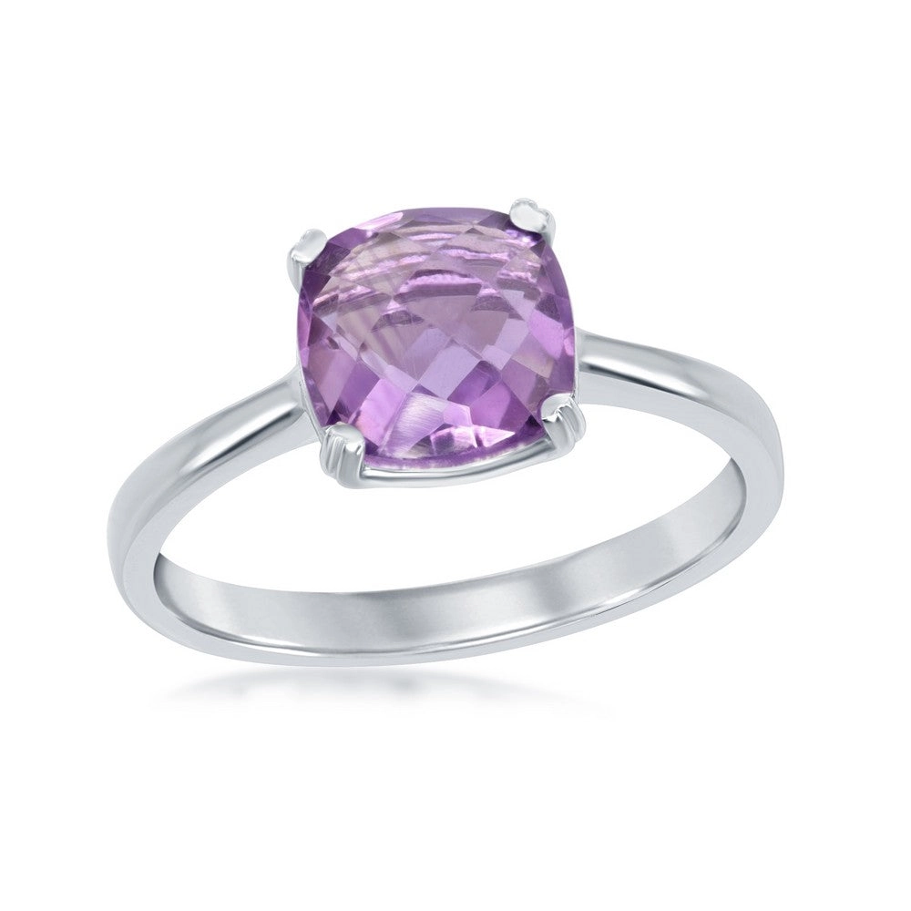 Classic Women's Silver Cushion-cut Amethyst Ring - W-1483