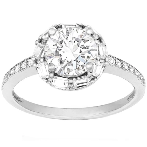 Classic Women's Silver Halo Style White CZ Ring - W-9895