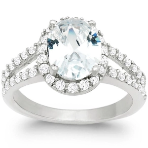 Classic Women's Silver Large CZ Engagement Ring - W-9891