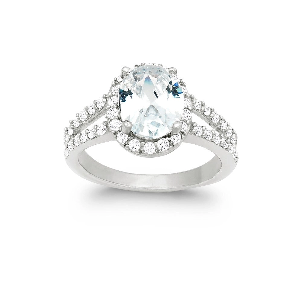 Classic Women's Silver Large CZ Engagement Ring - W-9891