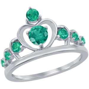 Classic Women's Silver Nano Green CZ Crown Ring - W-2730