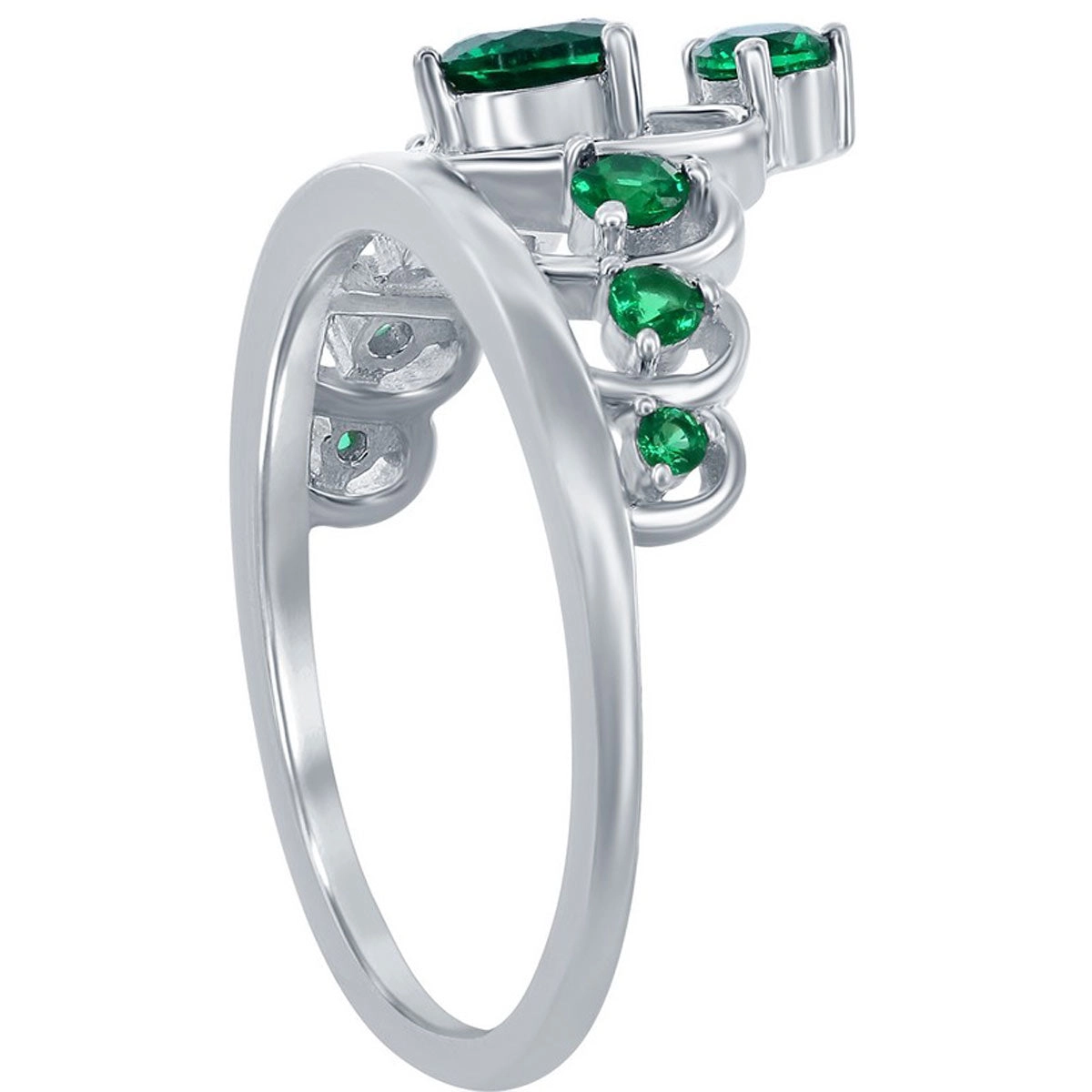 Classic Women's Silver Nano Green CZ Crown Ring - W-2730