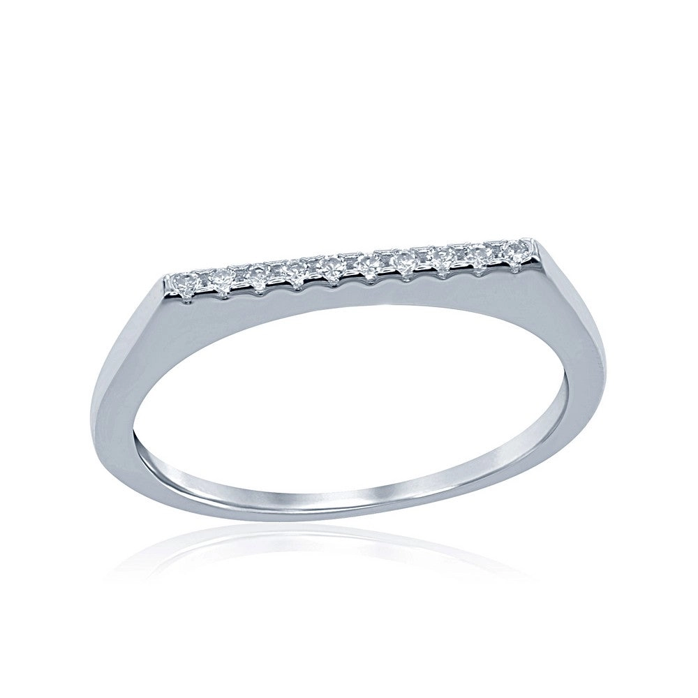 Classic Women's Silver Shiny Thin White CZ Ring - W-1478