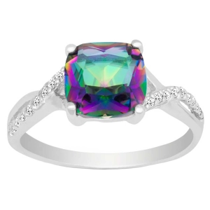 Classic Women's Silver Square Rainbow CZ Ring - W-9863