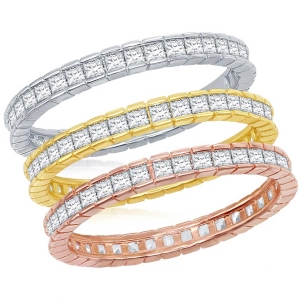 Classic Women's Tri-Color Channel-Set CZ Ring - W-2427