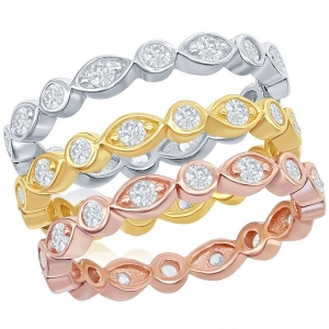 Classic Women's Tri-Color White CZ Band Ring - W-8979
