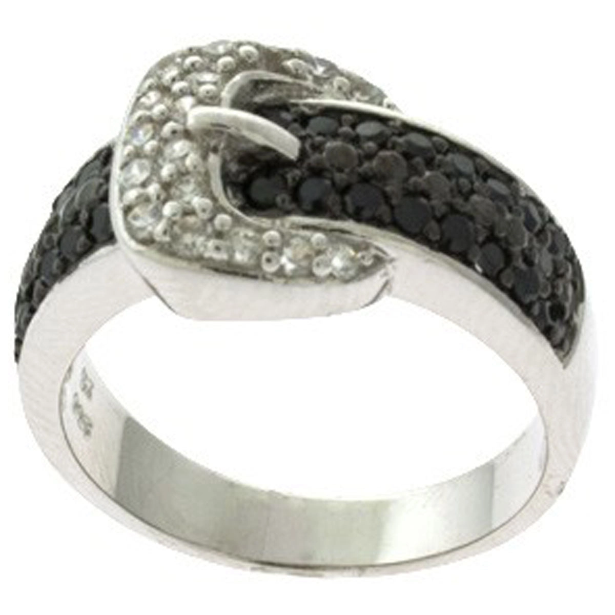 Classic Women's Two Tone CZ Buckle Design Ring - W-8775