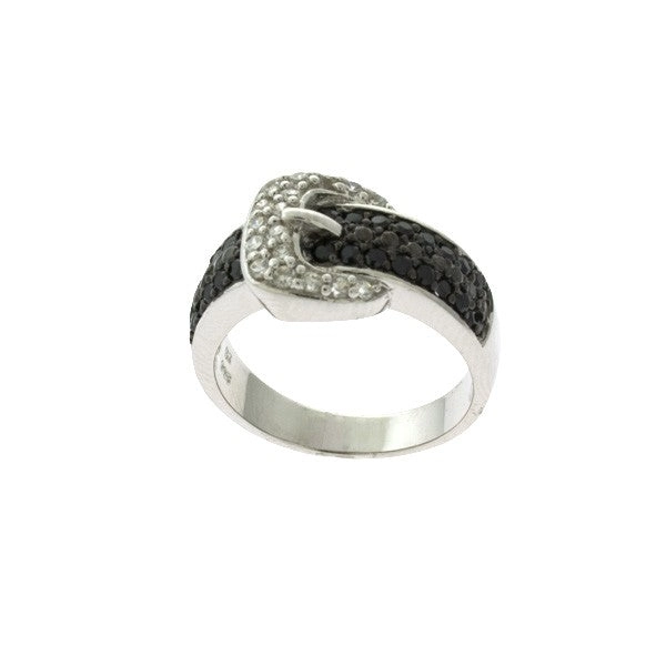Classic Women's Two Tone CZ Buckle Design Ring - W-8775