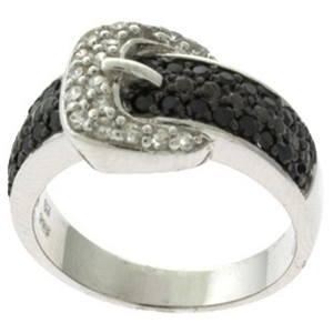 Classic Women's Two Tone CZ Buckle Design Ring - W-8775